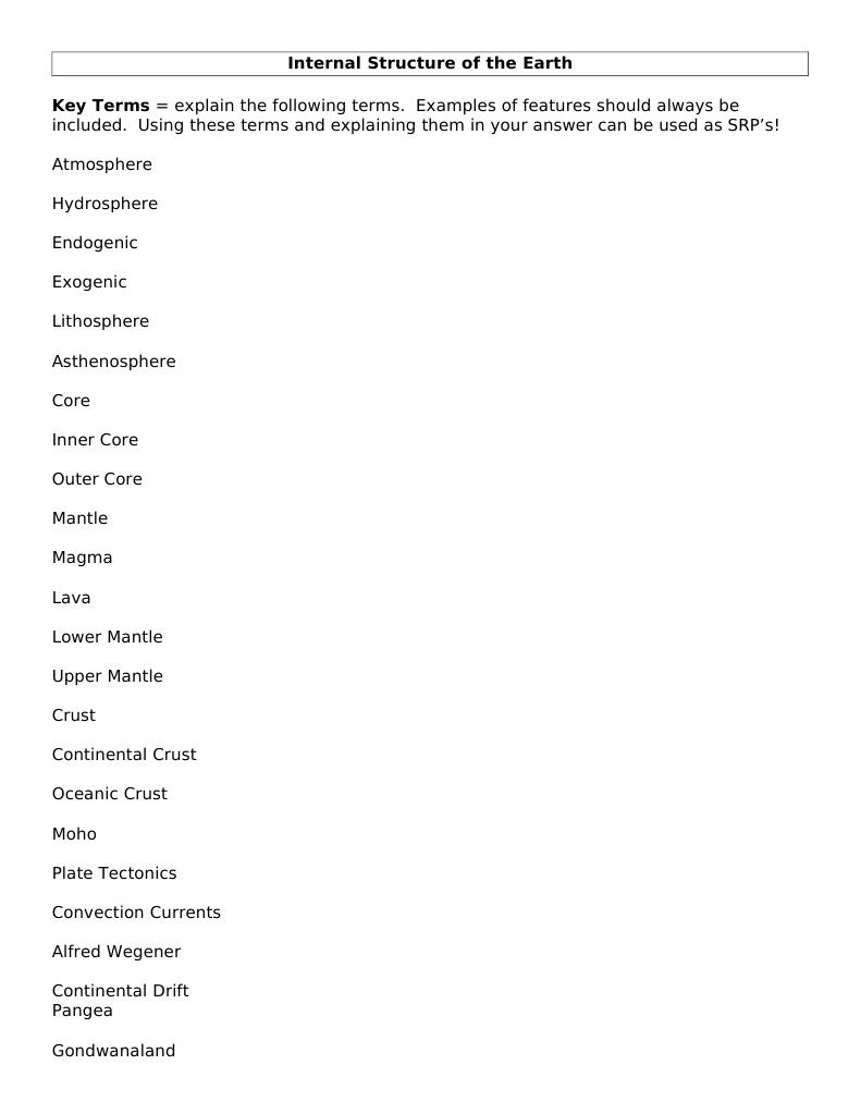 Internal Structure of The Earth Notes PDF Plate Tectonics Geology