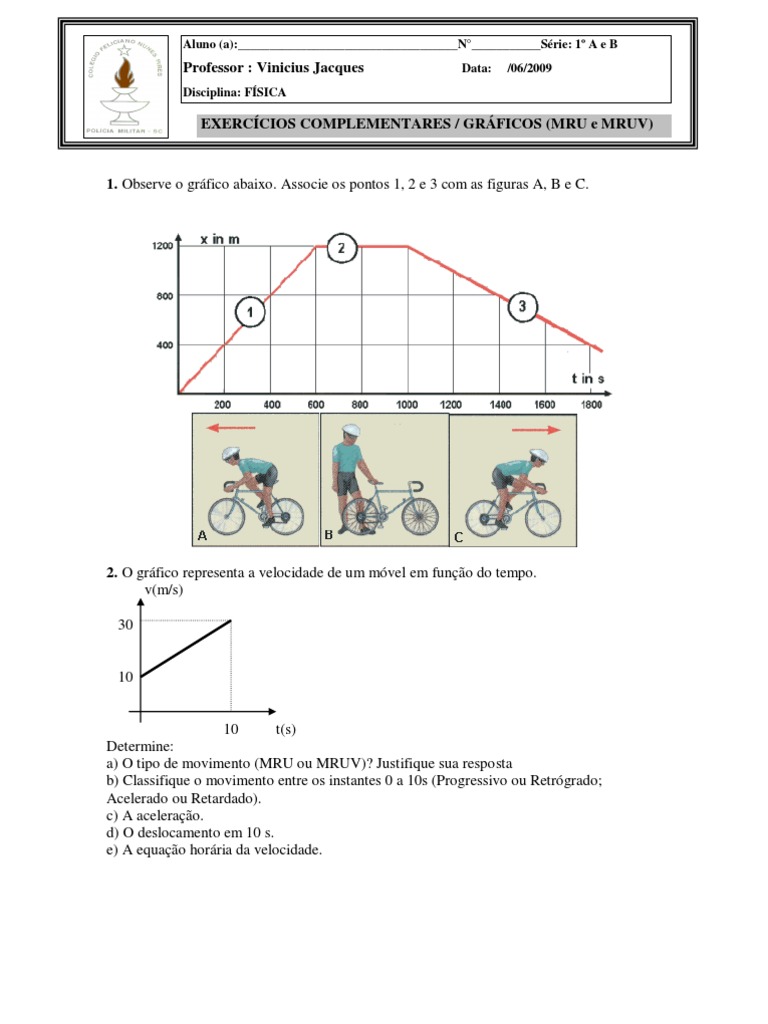 Exercícios de MRU e MRUV com Gráficos | PDF | Velocidade | Física ...
