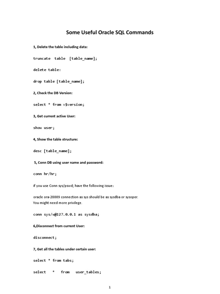 Essential Oracle SQL Commands Guide | PDF | Computers