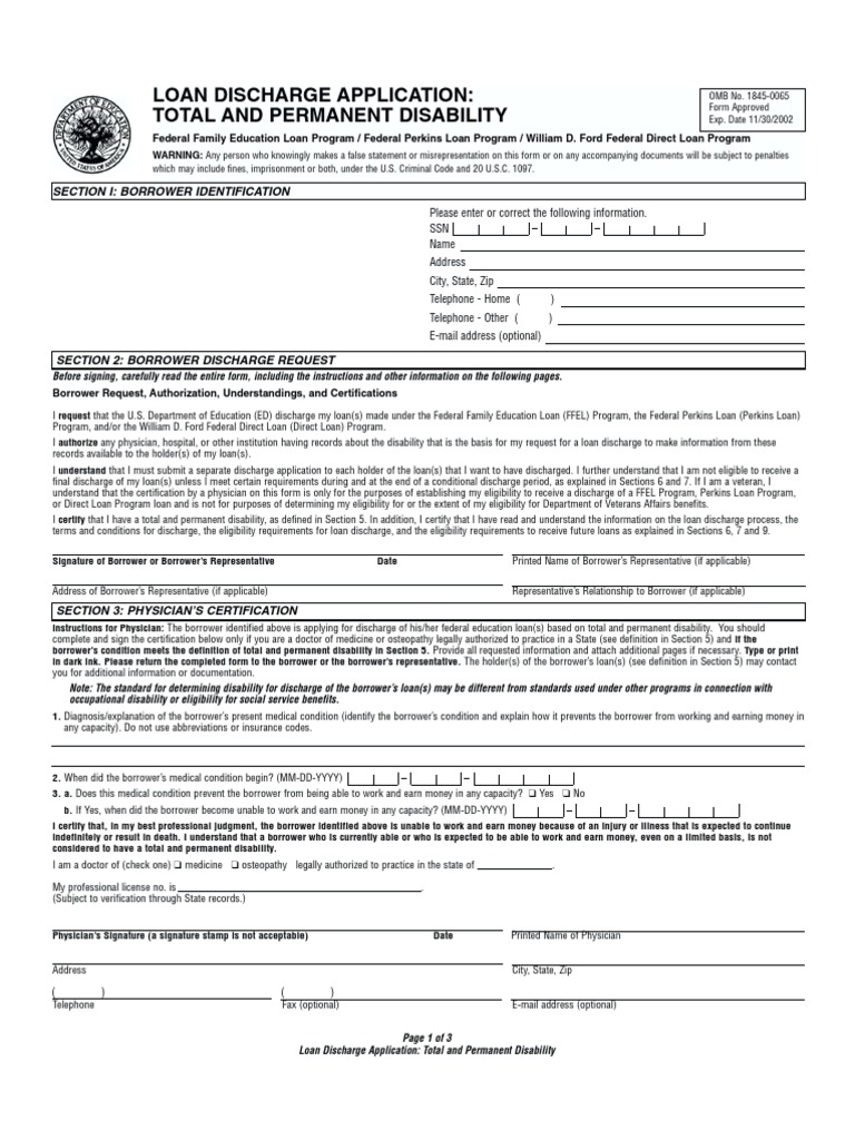 Loan Discharge for Total Disability | PDF