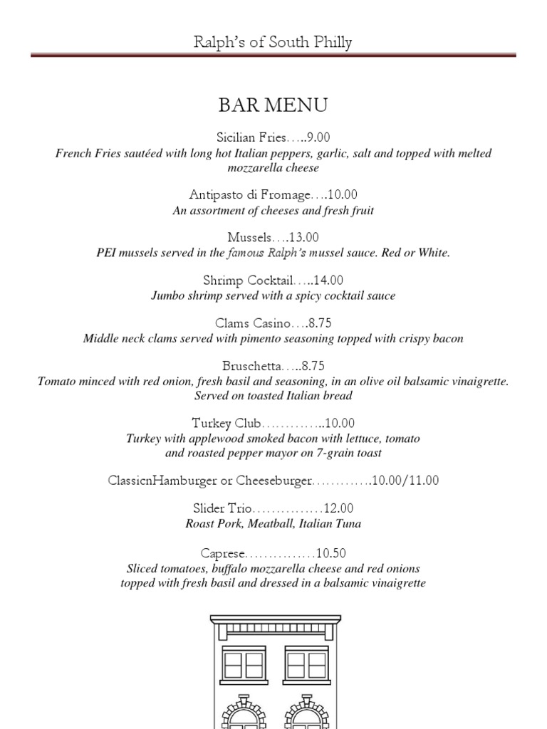 Ralph's of South Philly Bar Menu PDF
