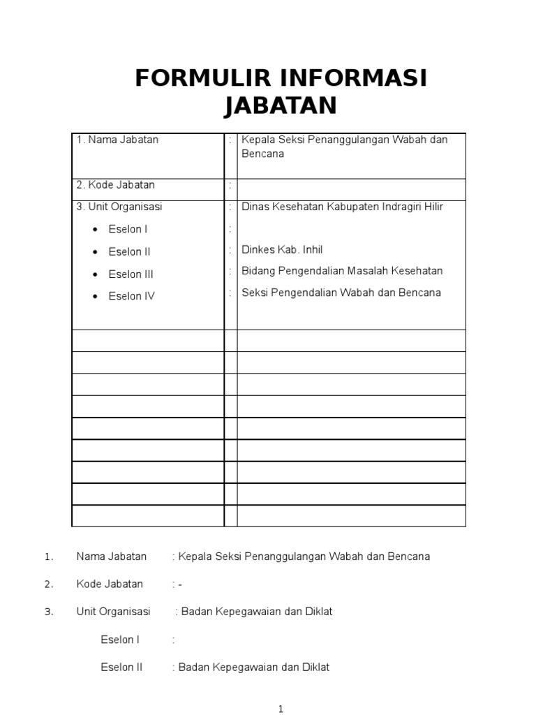 Contoh Pengisian Formulir Informasi Jabatan