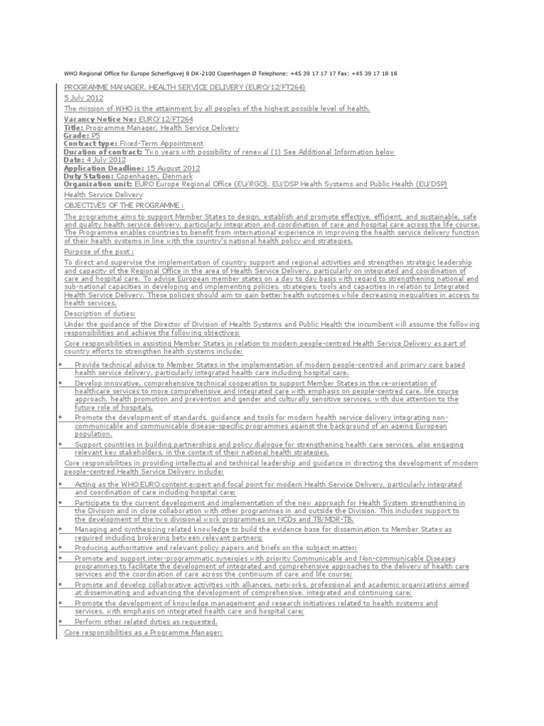 WHO Regional Office For Europe Scherfigsvej 8 DK | PDF | Health Care ...