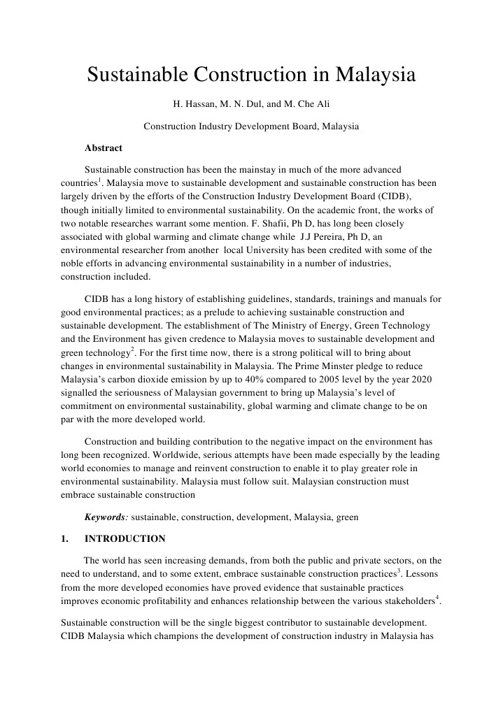 Sustainable Construction in Malaysia | PDF | Sustainability ...
