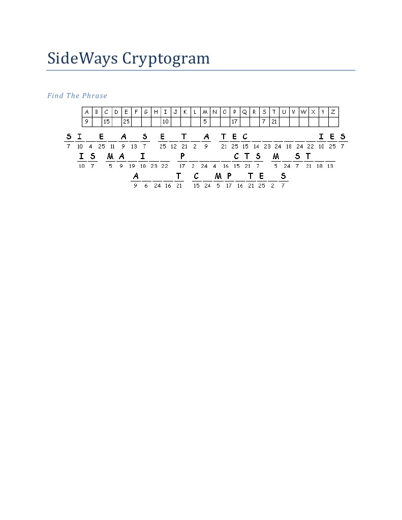 Solve the SideWays Cryptogram Puzzle | PDF
