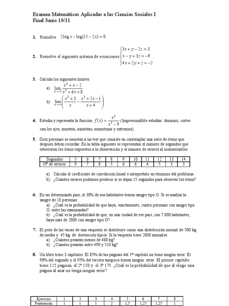Examen Final Junio | PDF | Ciencia y matemáticas