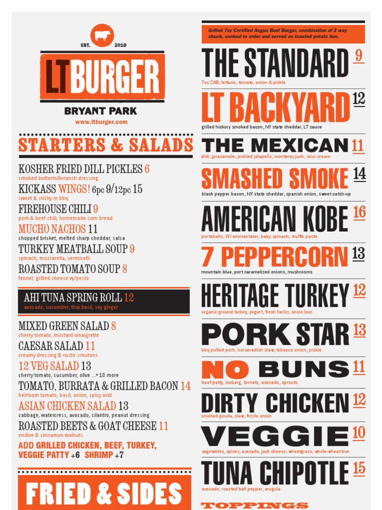 LT Burger Food Menu | PDF | Salad | Hamburgers