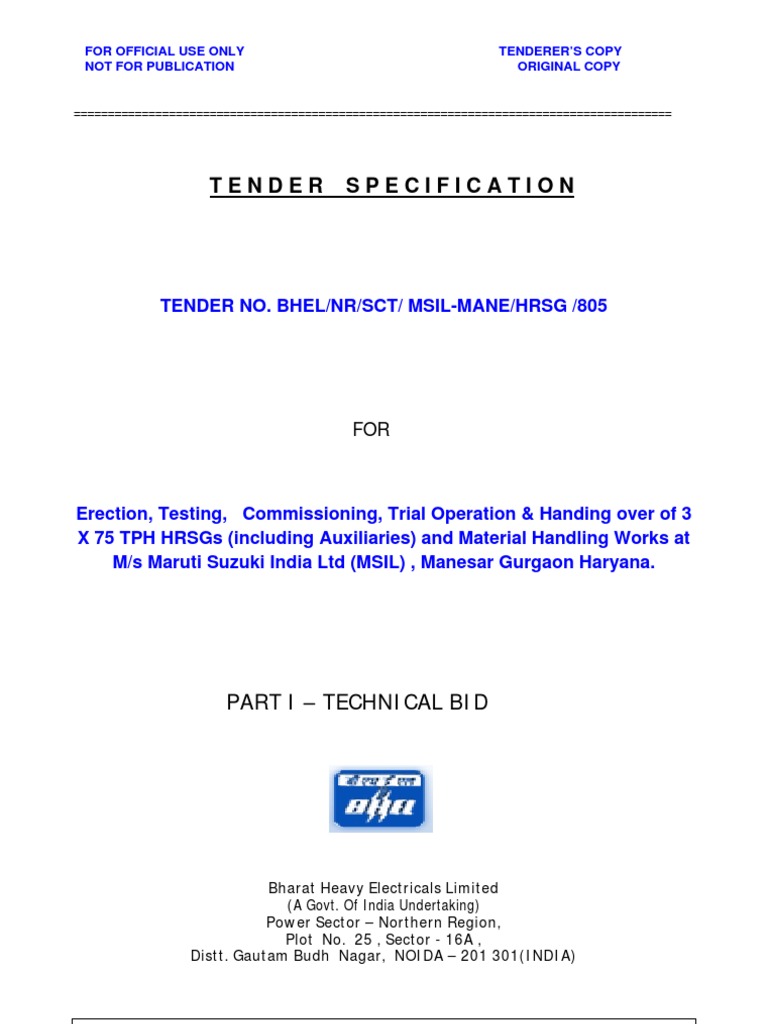 BHEL Tender for HRSG Erection at MSIL | PDF | Auction | Specification ...