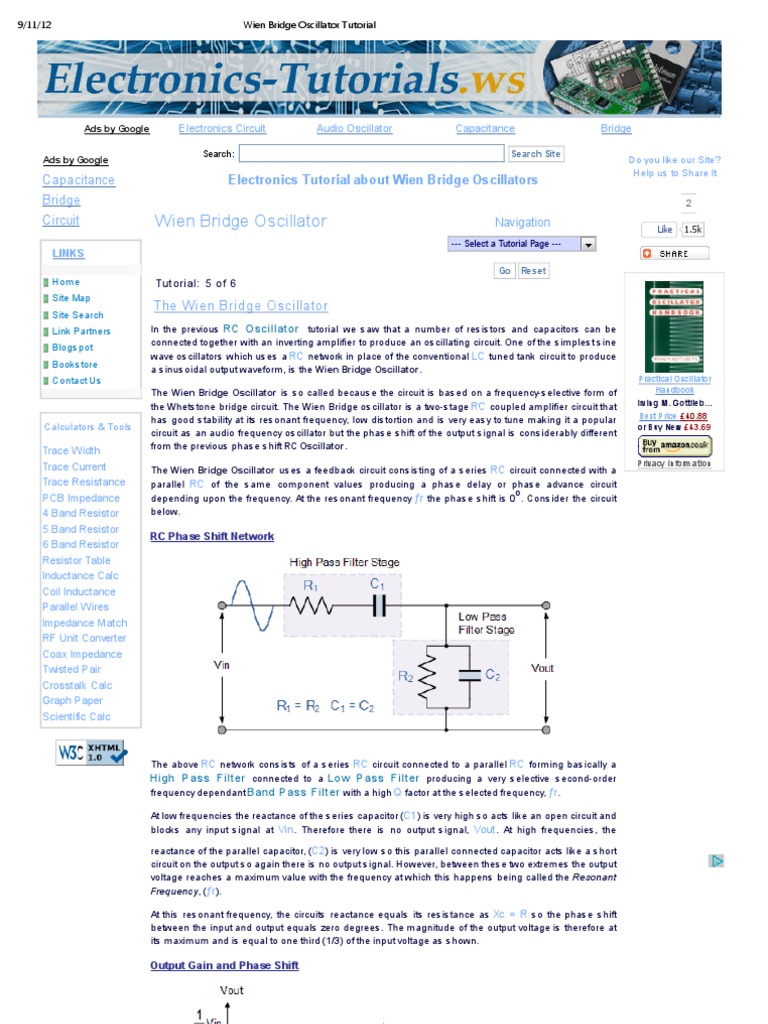 Wien Bridge Oscillator Tutorial Electronic Oscillator Amplifier