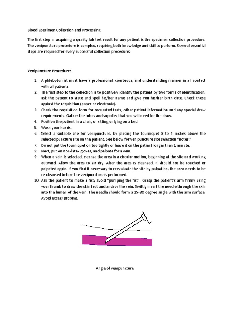 Blood Specimen Collection and Processing PDF Intravenous Therapy Tissue (Biology)