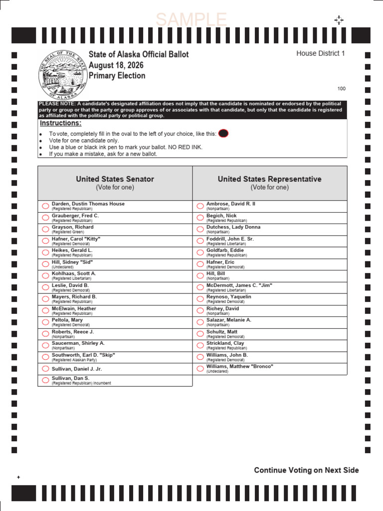 2026 Alaska Primary Election Sample Ballot | PDF | Republican Party ...
