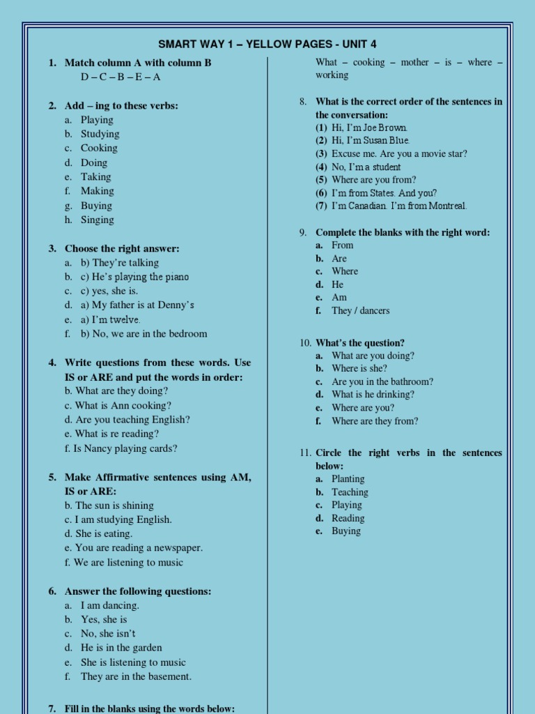 Smart Way 1 - Unit 4 | PDF