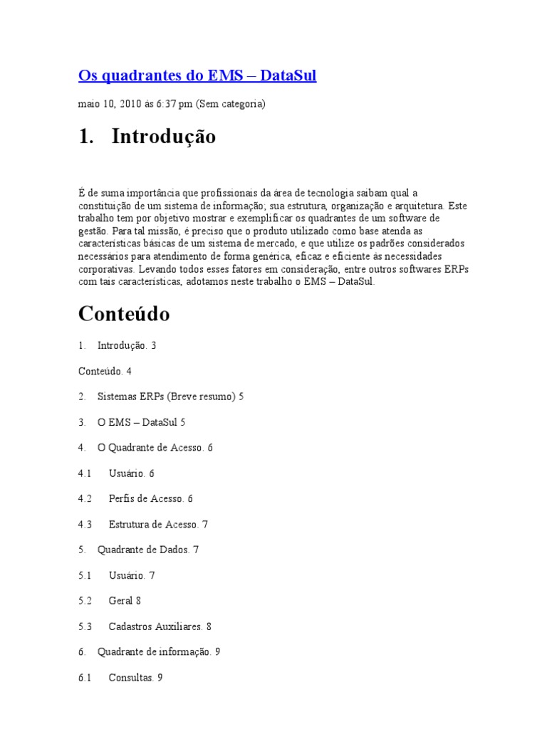 Quadrantes do EMS DataSul: Estrutura e Acesso | PDF