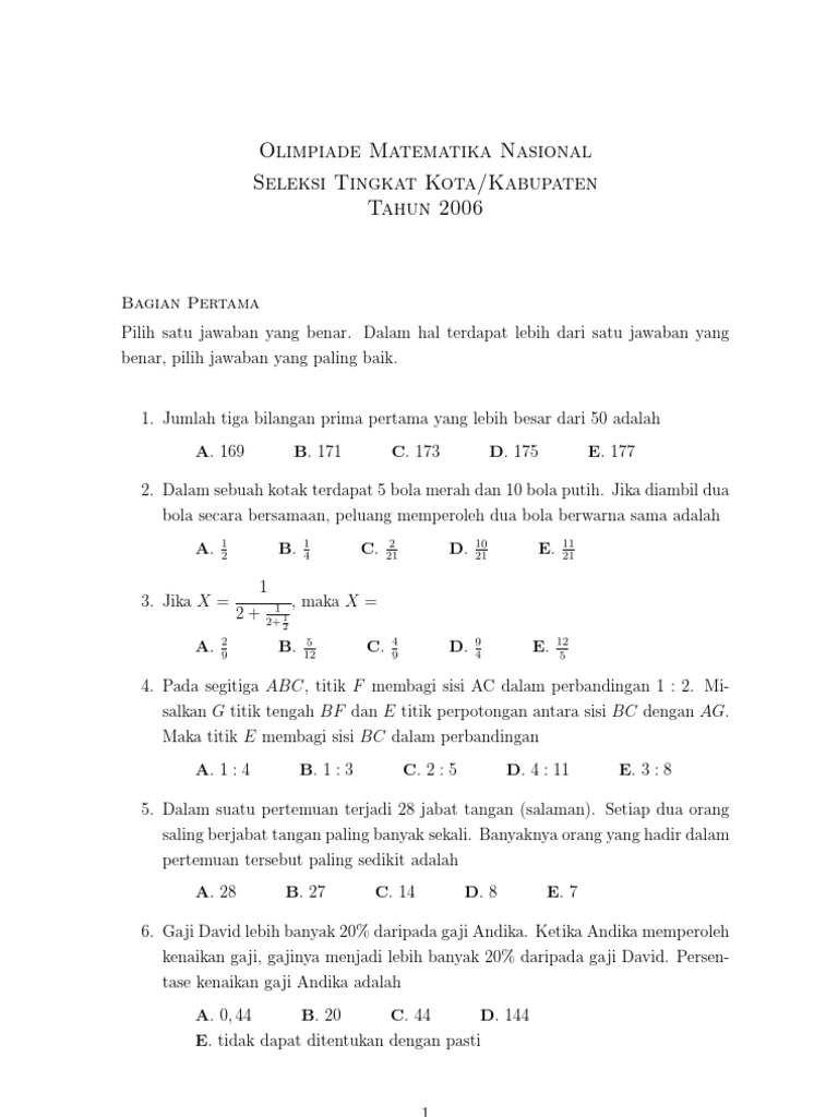 Soal Olimpiade Matematika2 Smp Kk06
