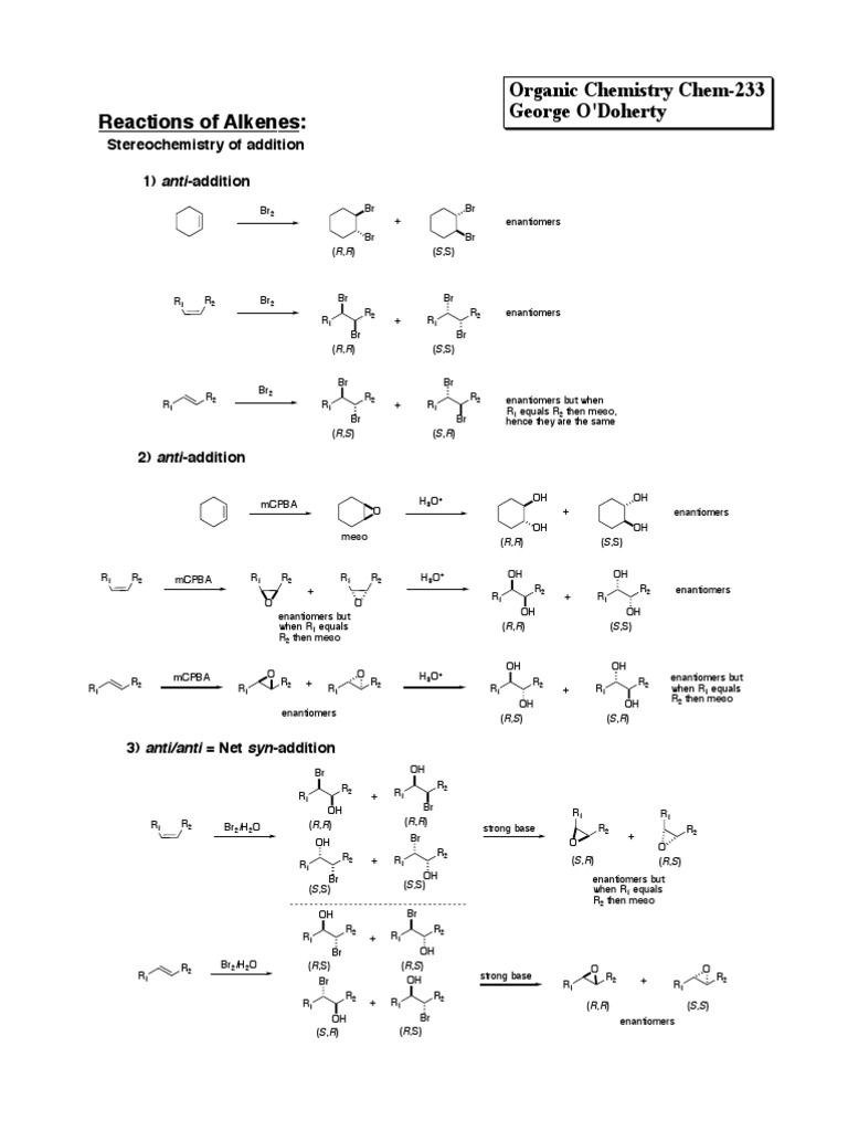 Alkene Reactions Overview for Chem-233 | PDF | Alkene | Organic Compounds