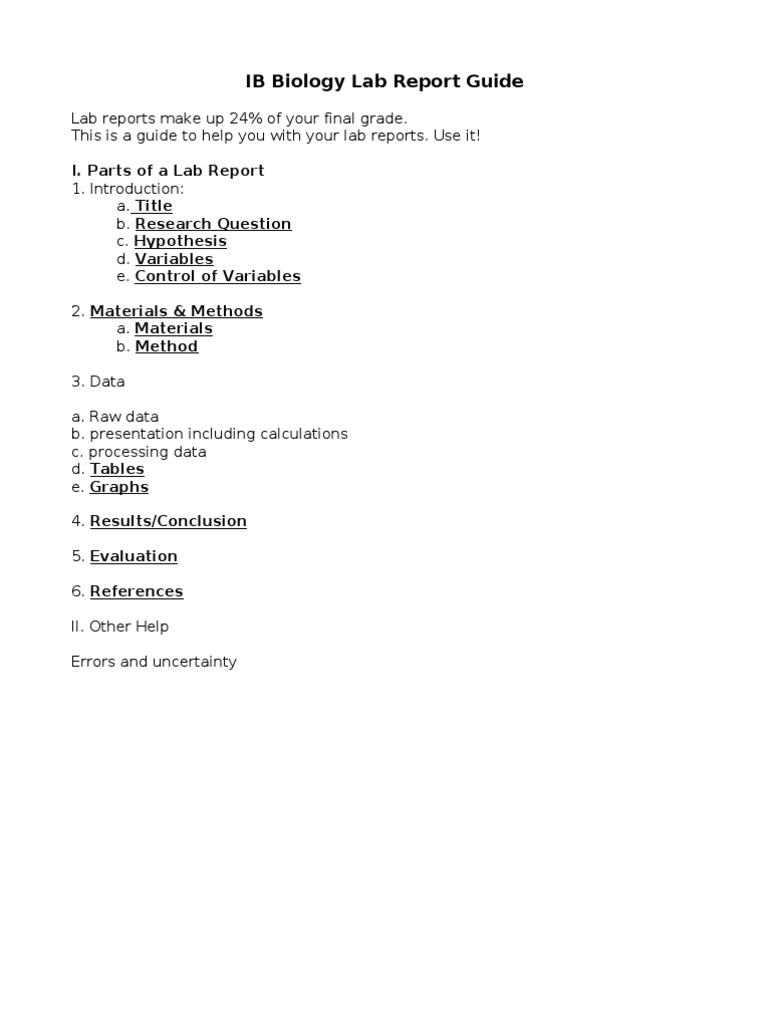 IB Biology Lab Report Guide  PDF  Observational Error  Experiment Throughout Ib Lab Report Template