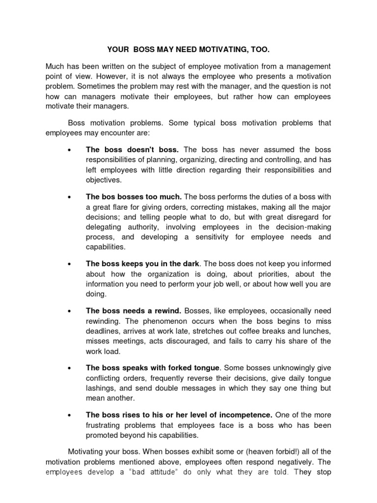 Motivating Your Boss: A Guide for Employees | PDF | Motivation ...