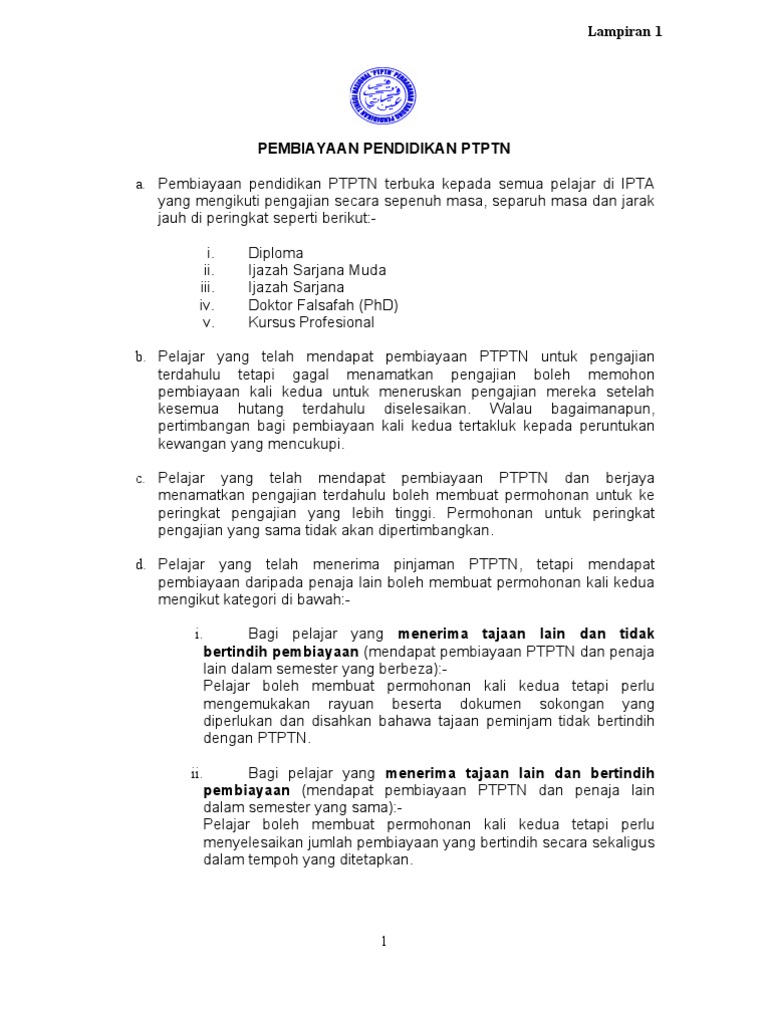 Maklumat Pembiayaan Pendidikan Ptptn Uia