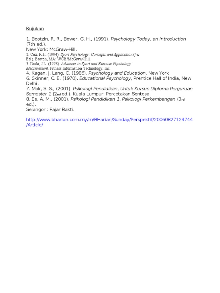Key References in Psychology Education | PDF