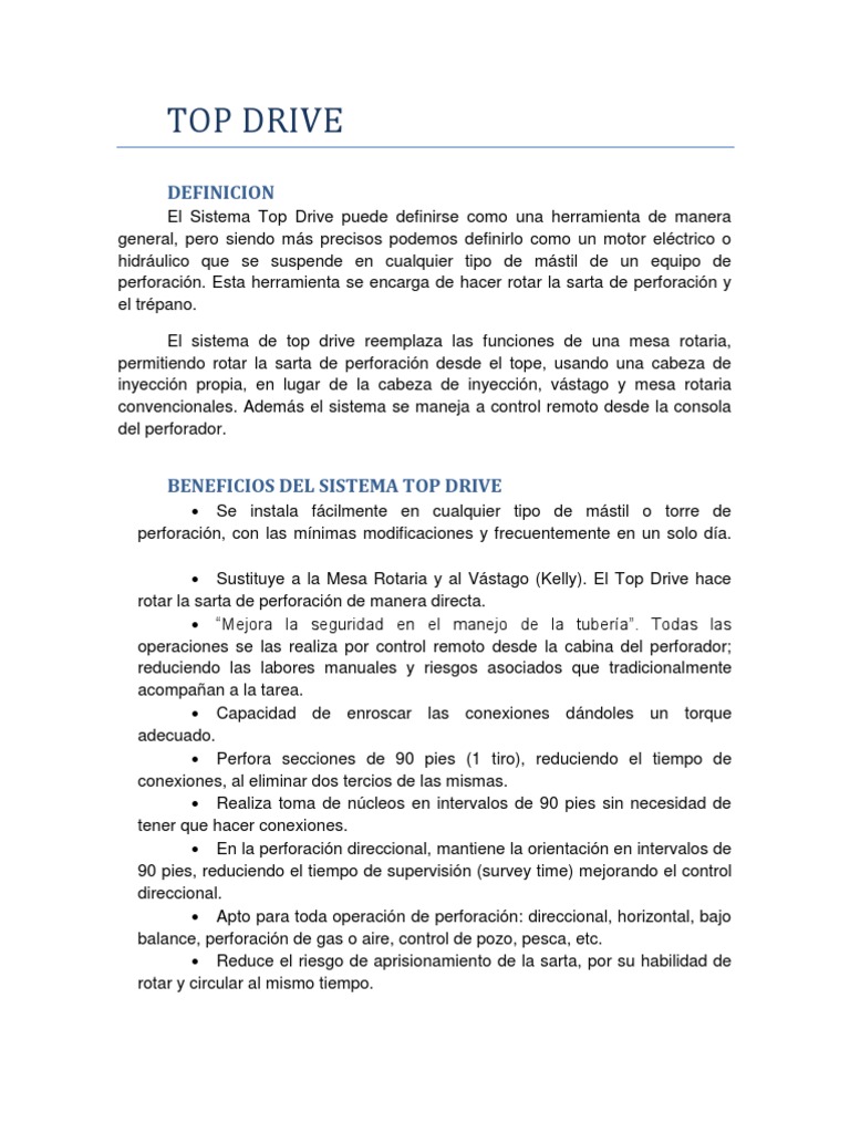 TOP DRIVE (Manual Tesco Esp) PDF Herramientas Bomba