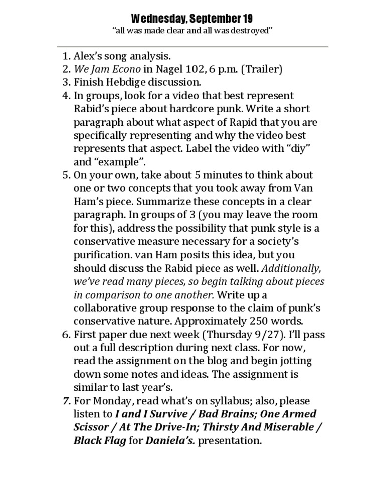 Punk Analysis and Group Discussion Guide | PDF | Language Arts & Discipline
