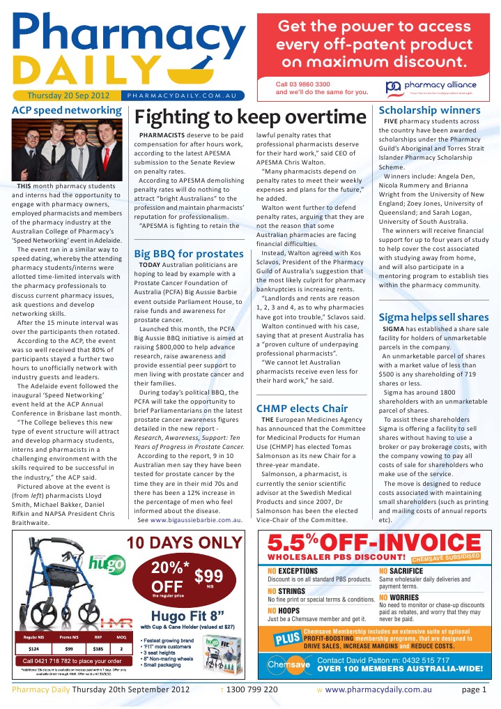 Pharmacy Daily For Thu 20 Sep 2012 Penalty Rates, Cancer Survival