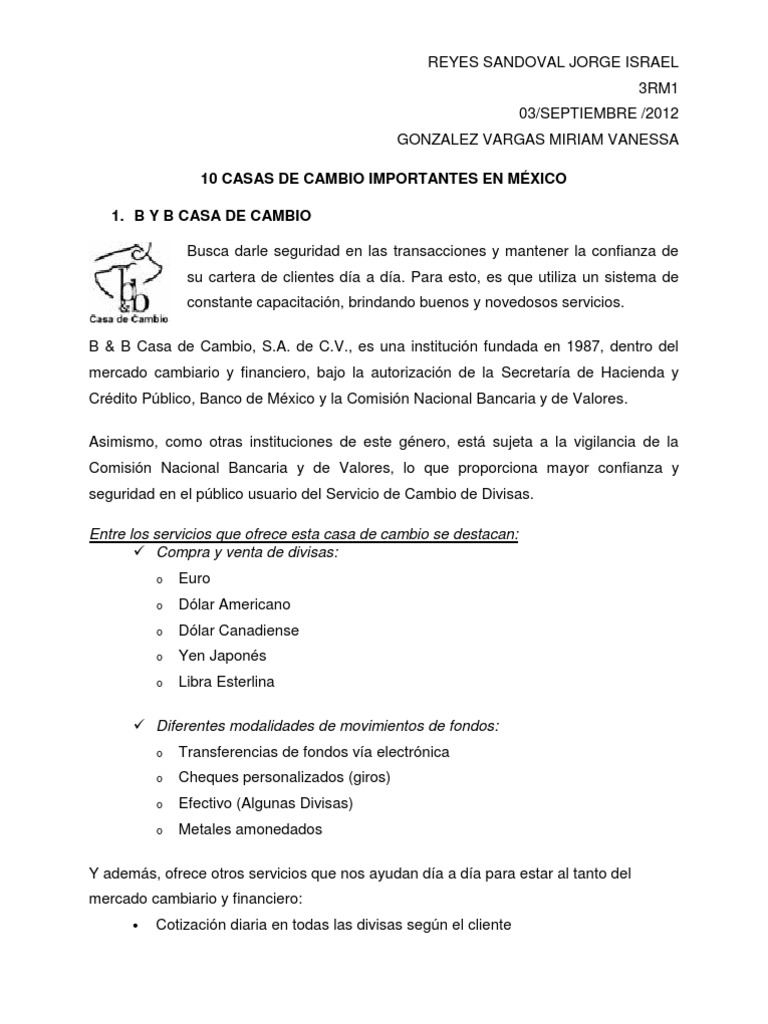 Casas de Cambio en Mexico PDF American Express Bancos