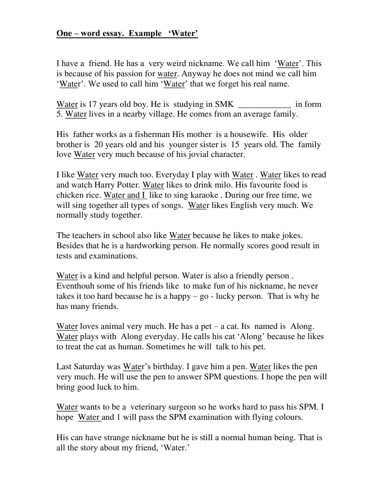 One - Word Essay. Example Water' | PDF