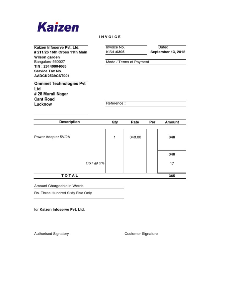 Invoice for Power Adapter Sale | PDF | Business