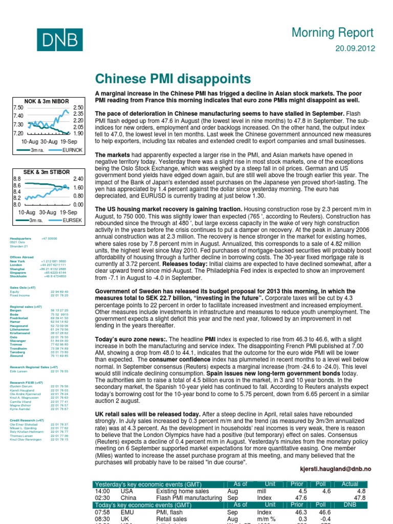Chinese PMI Disappoints: Morning Report | PDF | Financial Adviser ...