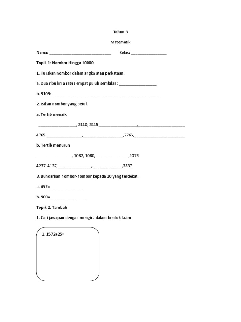 Matematik Tahun 3 Pdf