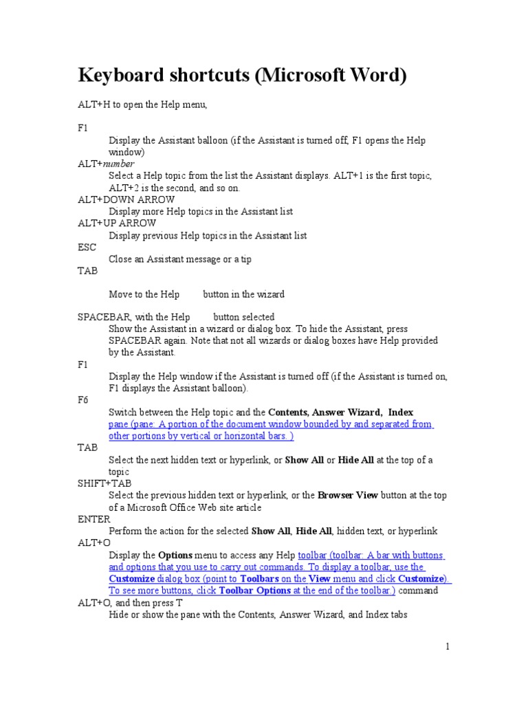 Microsoft Word Keyboard Shortcuts Guide | PDF | Computer Keyboard ...