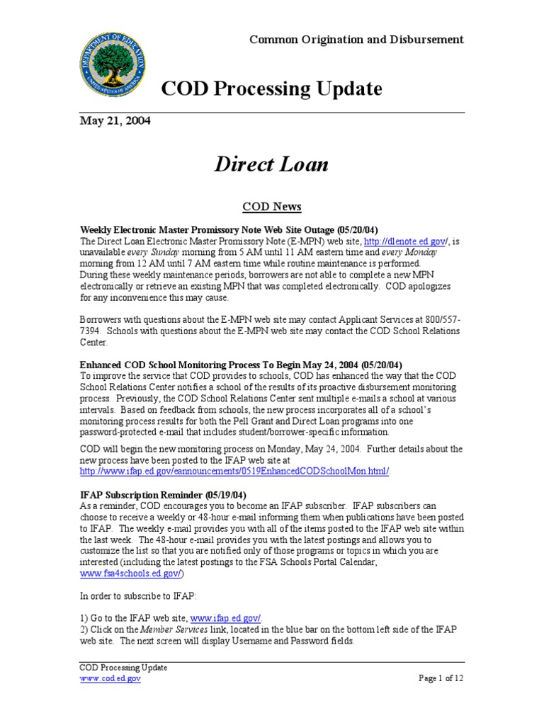 COD Update for School Administrators | PDF | Pell Grant | Social ...