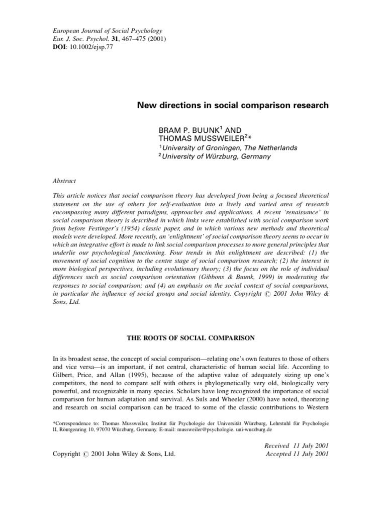 Social Comparison Research | PDF | Social Psychology | Identity (Social ...