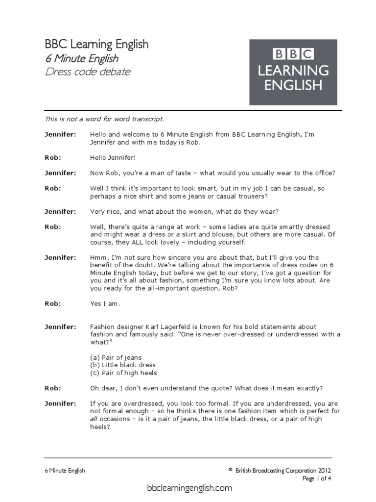 BBC Learning English Dress Code Debate PDF Clothing