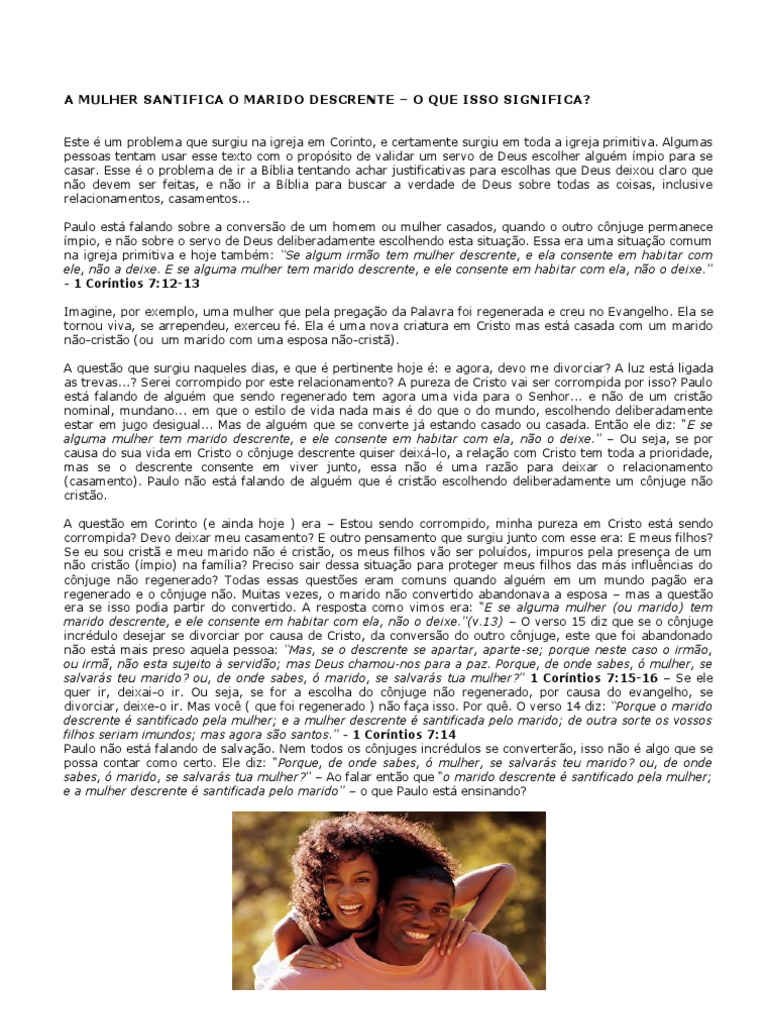 A Mulher Santifica o Marido Descrente | PDF | Primeira Epístola aos ...