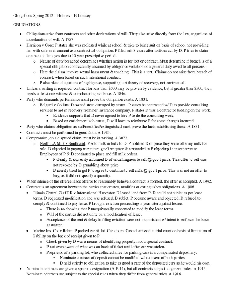 Obligations Outline Louisiana Contract Law Offer And Acceptance