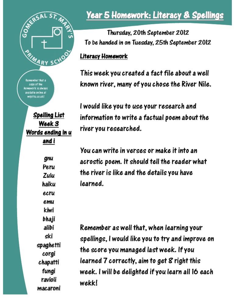 2012.09.20 Literacy Homework | PDF | Language Arts & Discipline