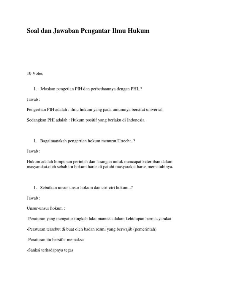 Soal Dan Jawaban Pengantar Ilmu Hukum