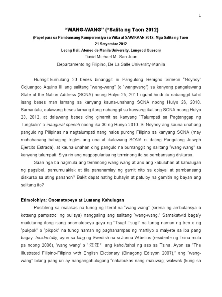 😍 Talumpati tungkol sa wikang filipino 2013. Usapin ng Depresyon sa