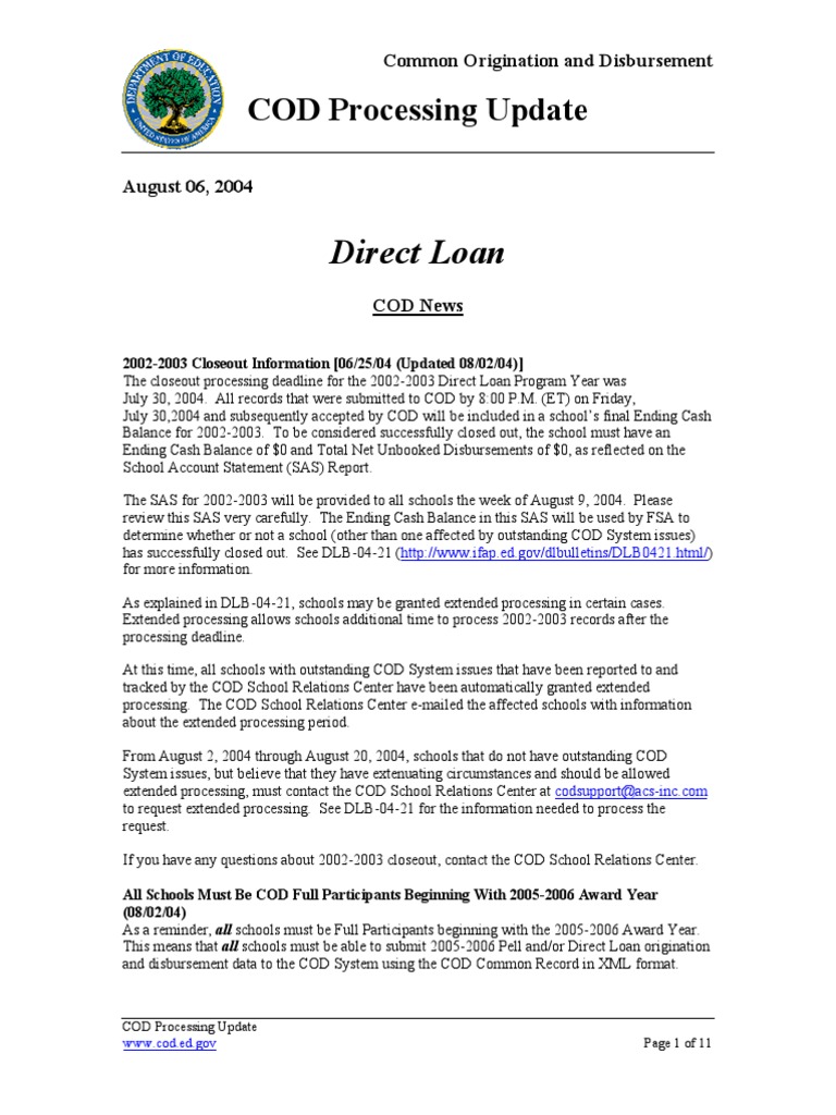COD Processing Update for 2002-2003 | PDF