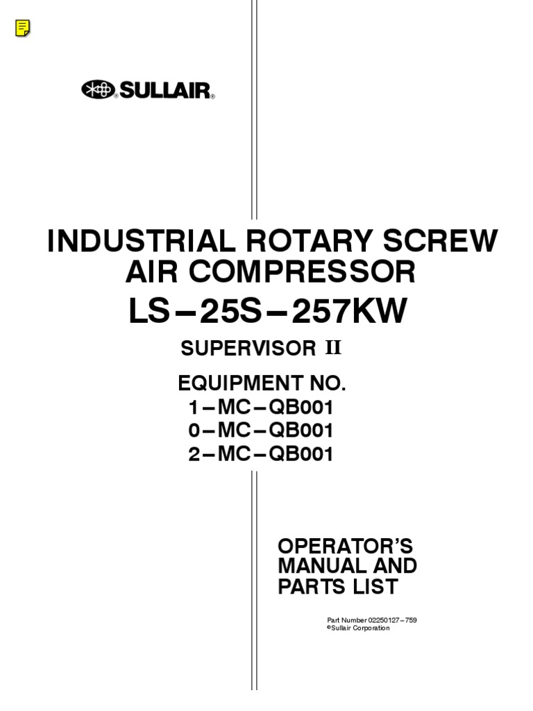 Sullair compressor manual parts
