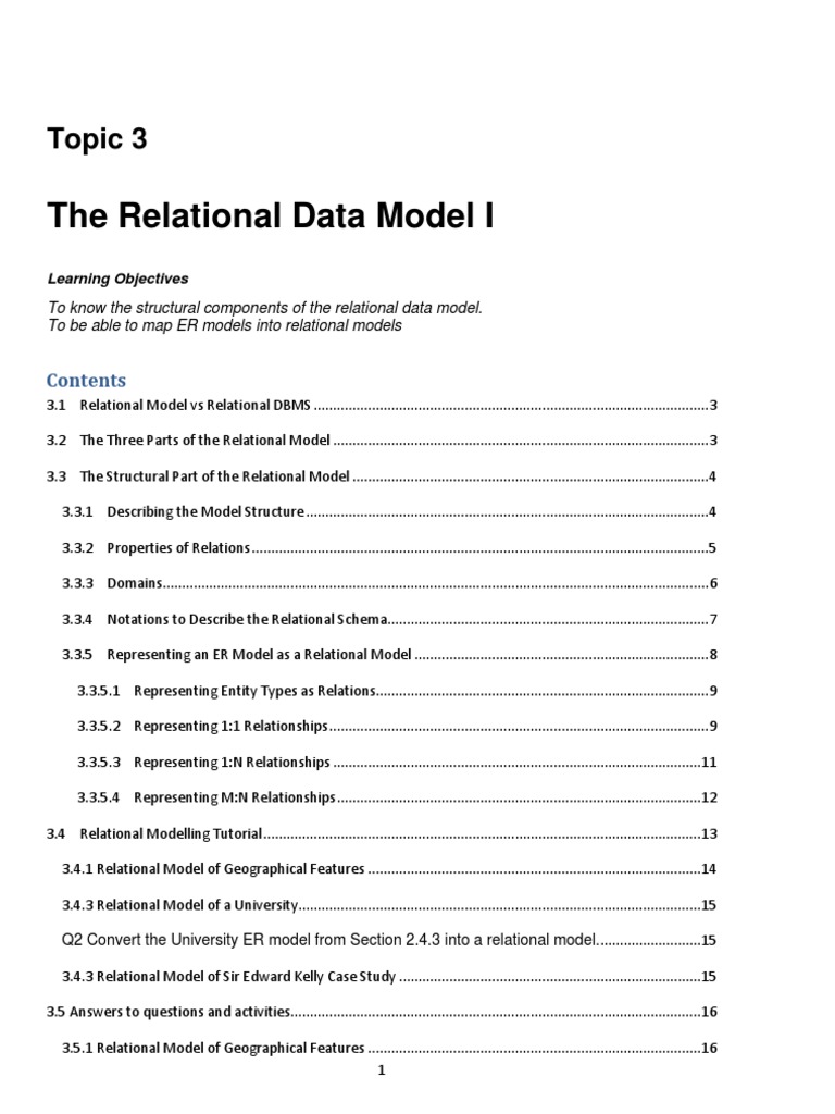 The Relational Data Model I: Topic 3 | PDF | Relational Model | Data Model