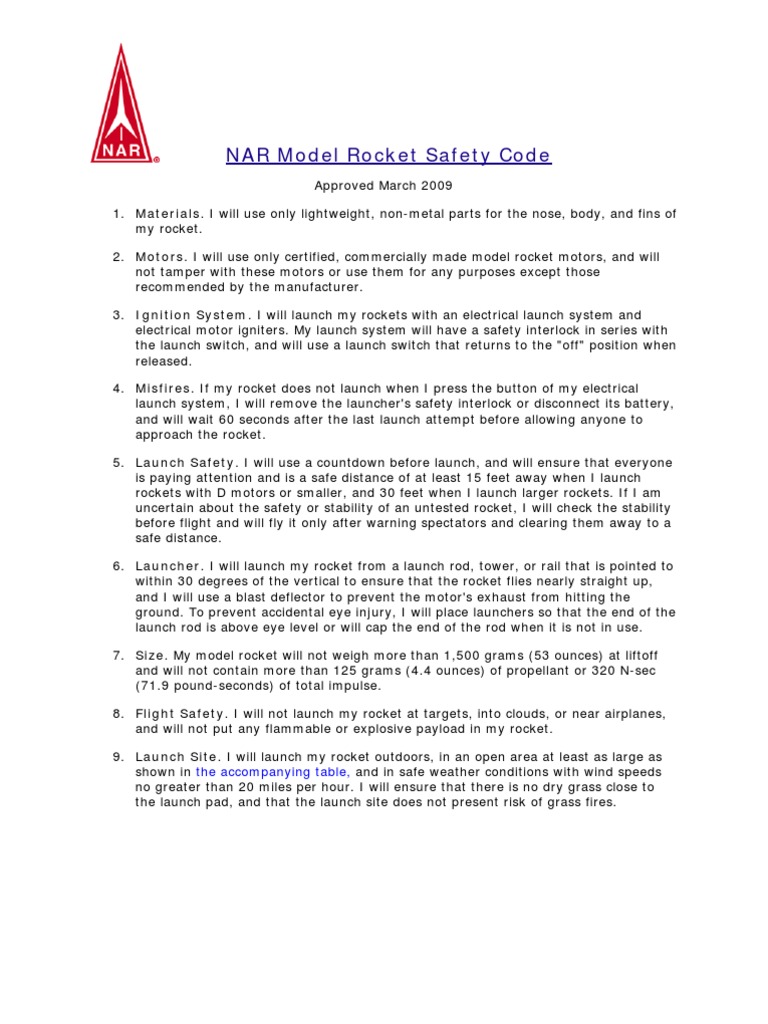 Model Rocketry Safety Code Rocket Aerospace