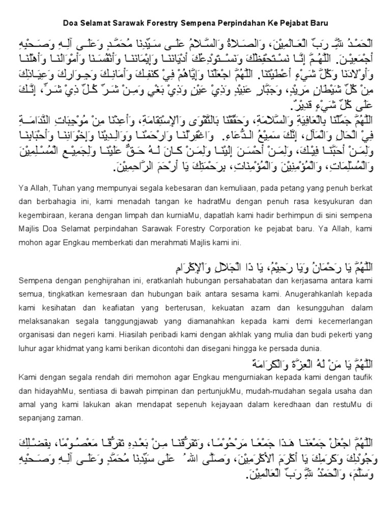 Doa Selamat Pindah Pejabat Baru Sarawak Forestry Corporation Pdf