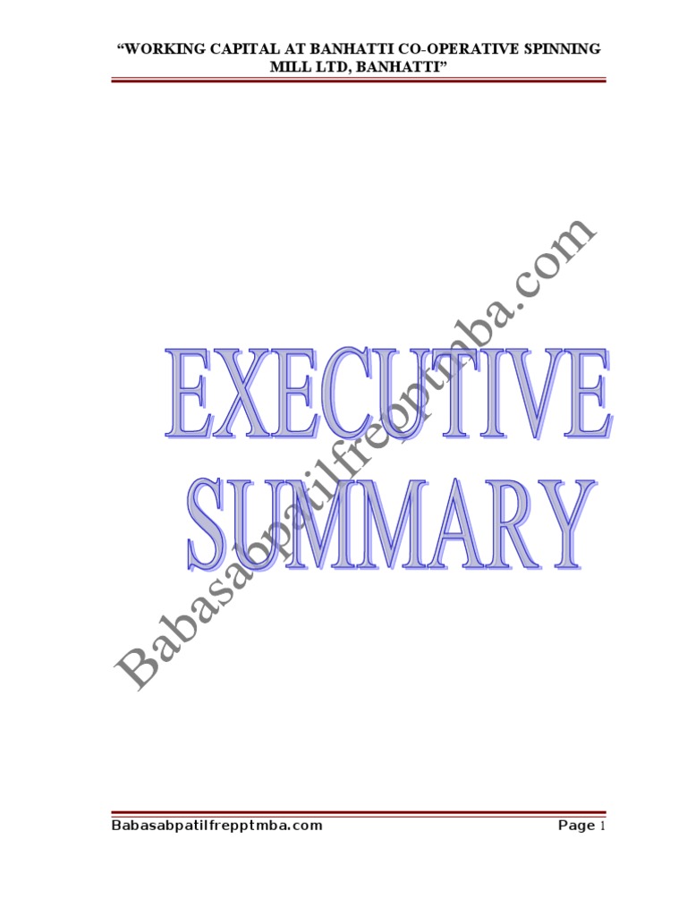 A Project Report On Working Capital at Banhatti CoOperative Spinning