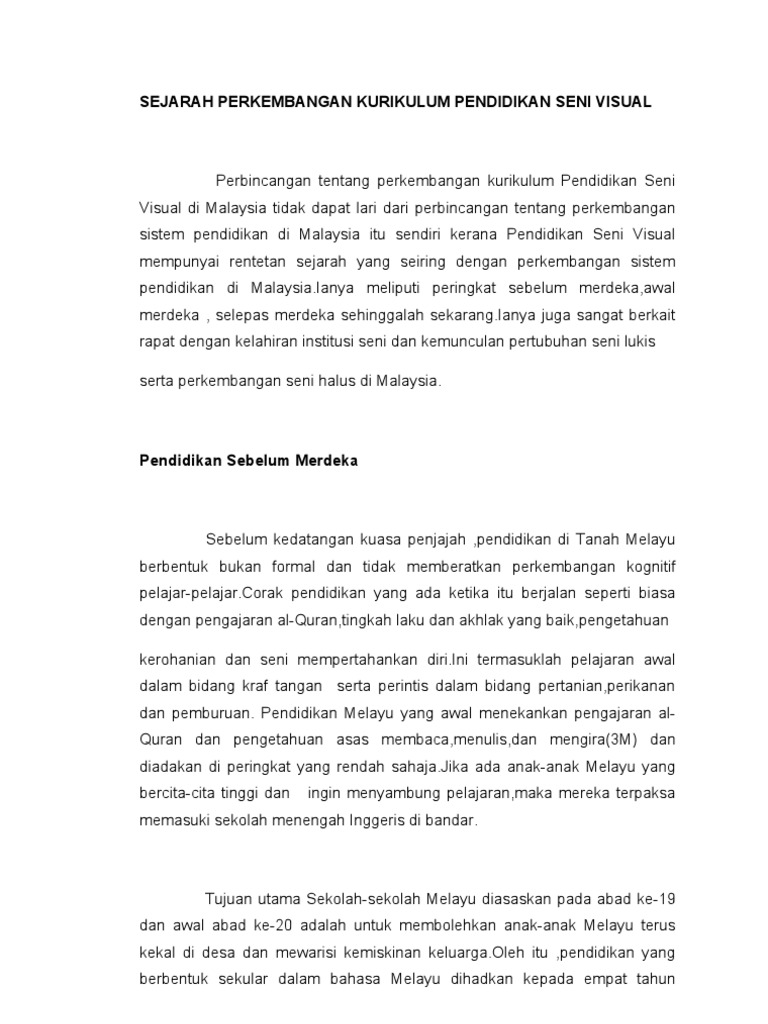 Sejarah Perkembangan Kurikulum Pendidikan Seni Visual