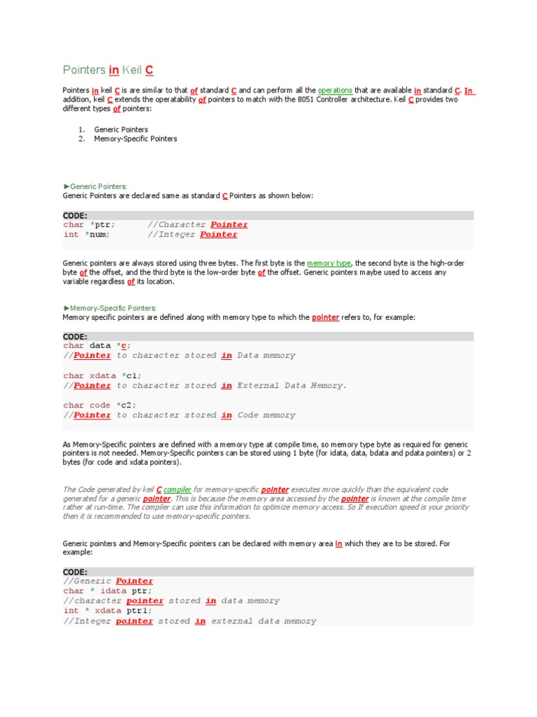 Keil C Pointers: Generic vs Memory-Specific | PDF