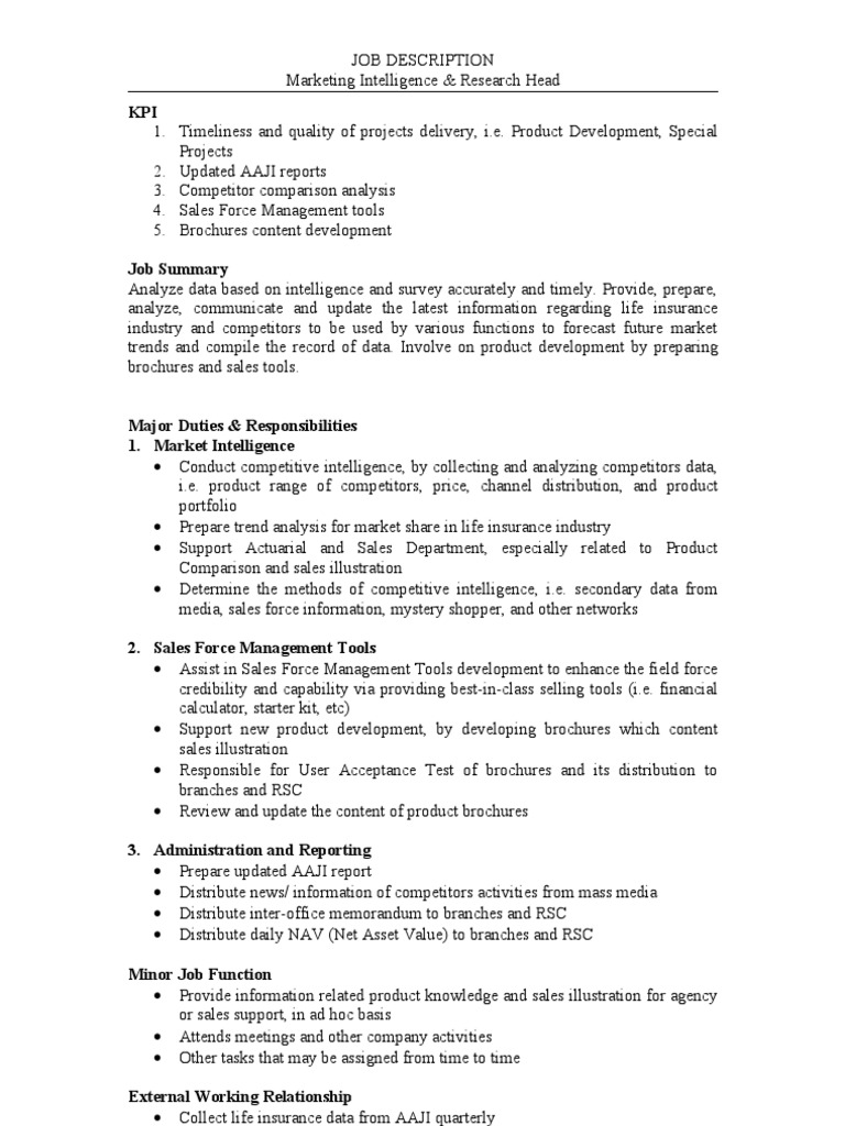 Marketing Intelligence Head Job Description | PDF