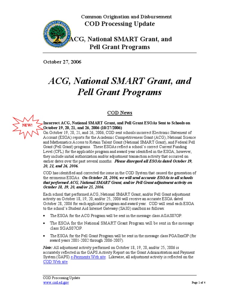 COD Processing Update for Grants 2006 | PDF | Pell Grant | Password